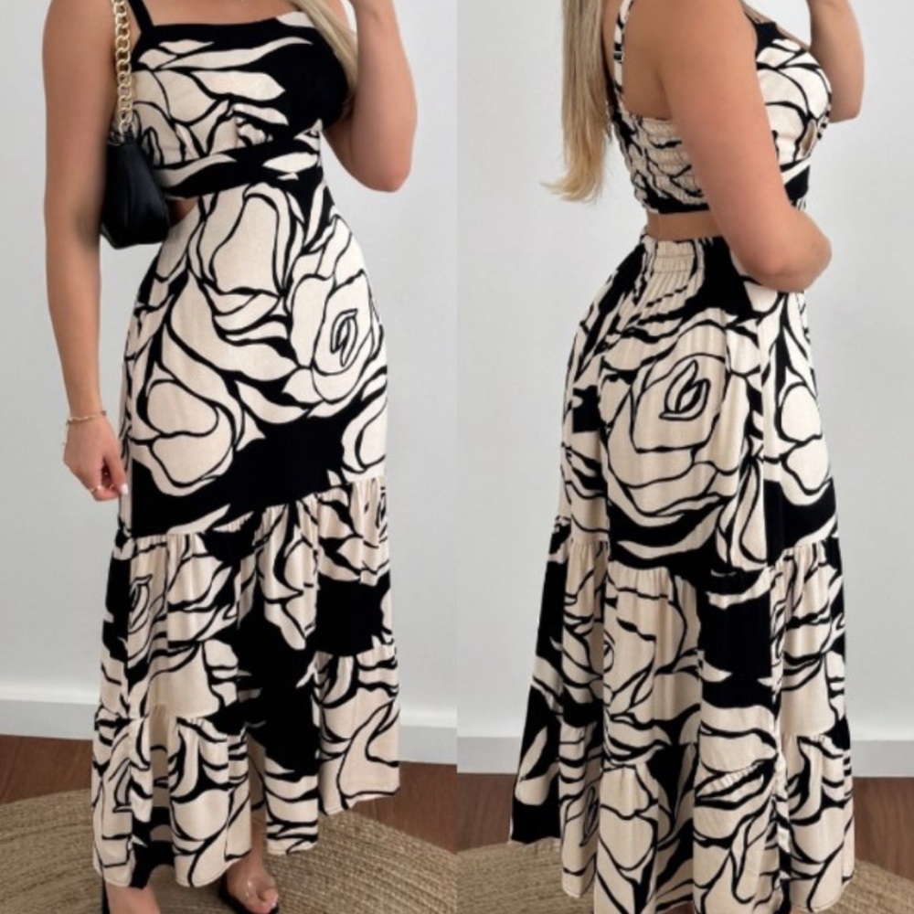 Black and White Floral Maxi Dress